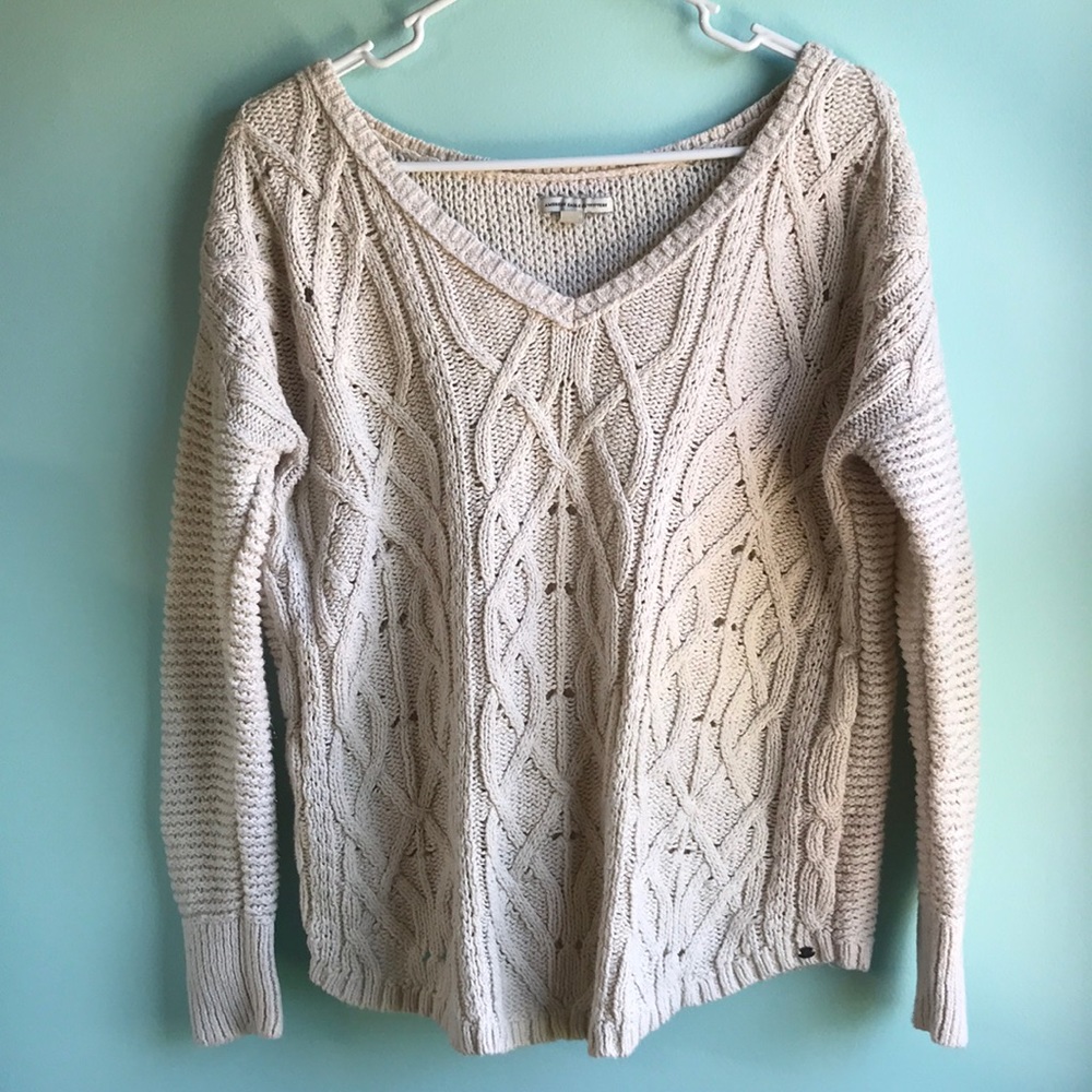 American Eagle cream v-neck sweater
